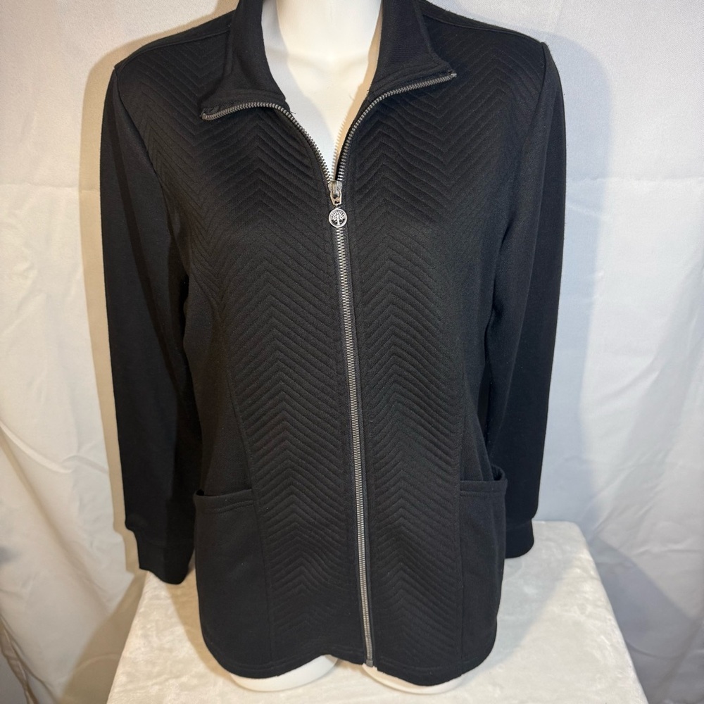 Healing‎ Hands Black Quilted Zip Front Jacket Small